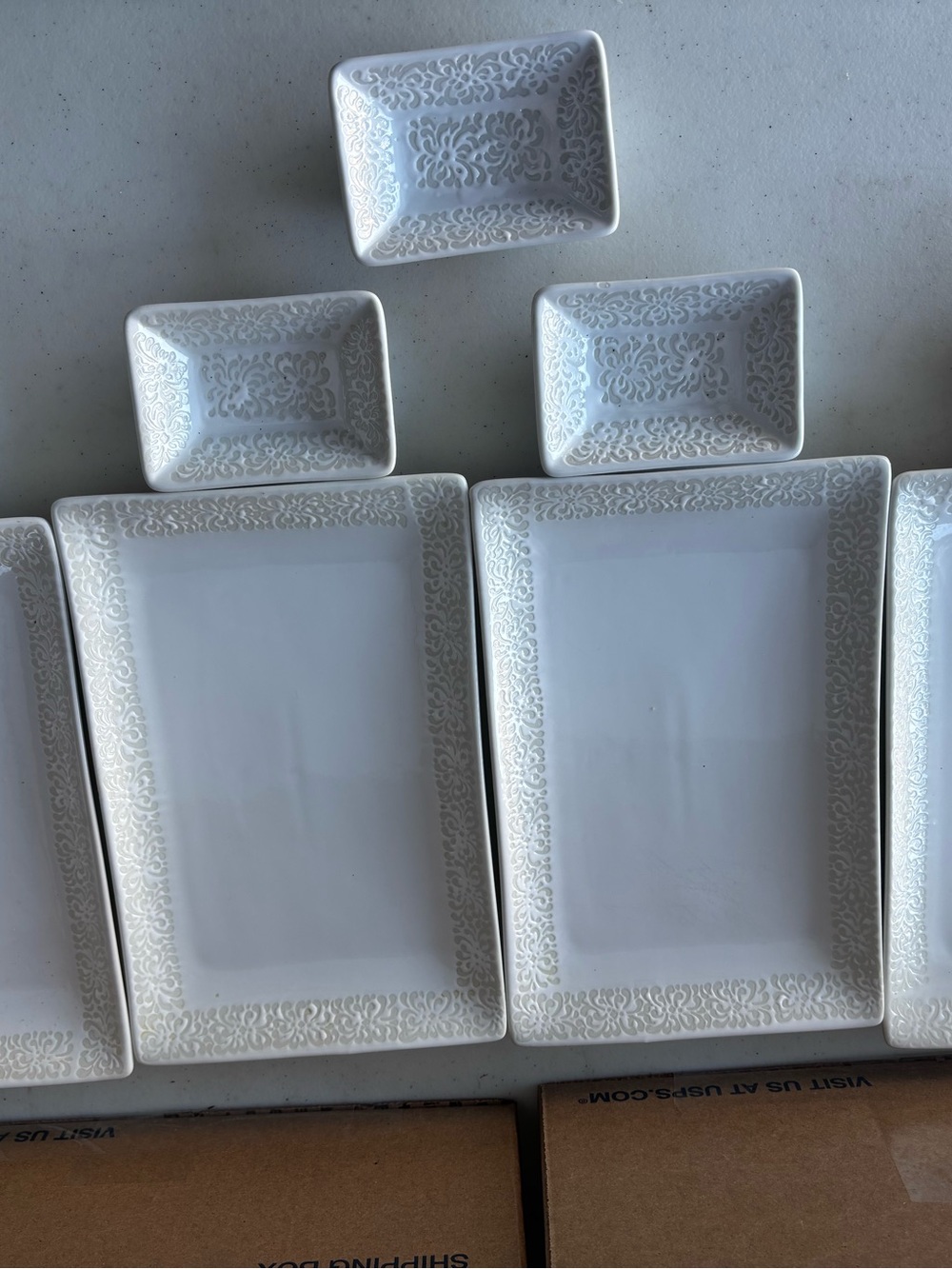 Elegant White Embossed Ceramic appetizer Dish Set world market sushi set